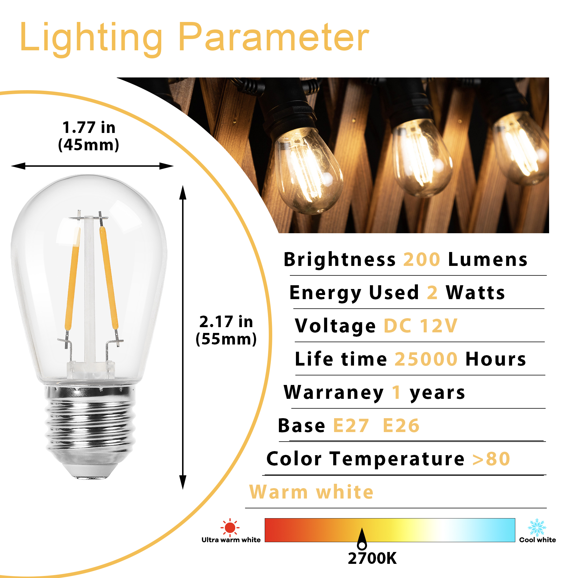 S14 Led Bulb Replacement 2W Lo - Outdoor Lighting Grid Screen avis et prix